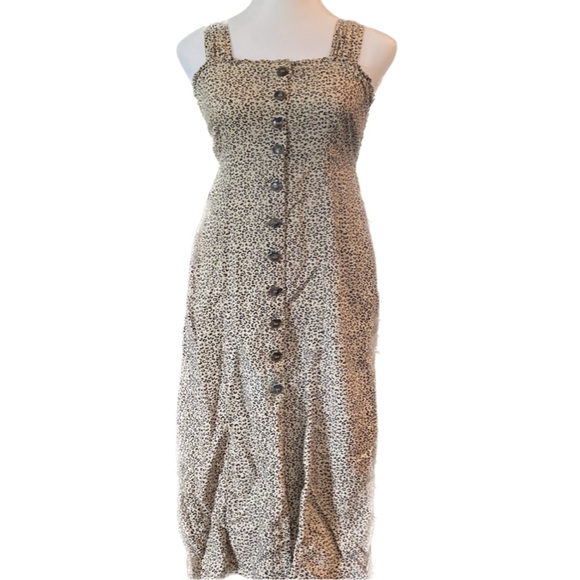 Japna Dress Midi Black Tan Leopard Button Down Sleevless Size S - Picture 6 of 9